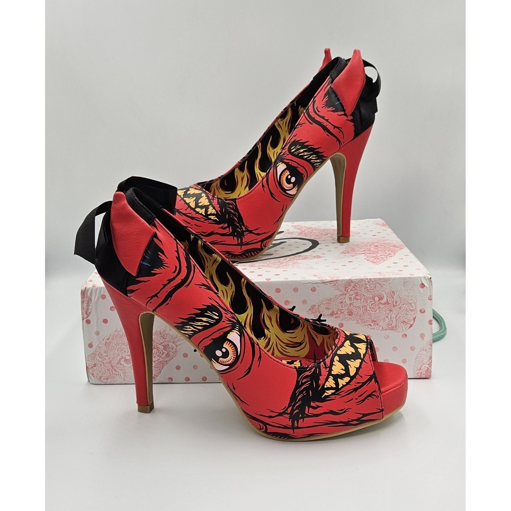 Iron Fist Soul Stealer Peep Toe Platform Heels Womens US 10 EU 41 Red Horror NEW